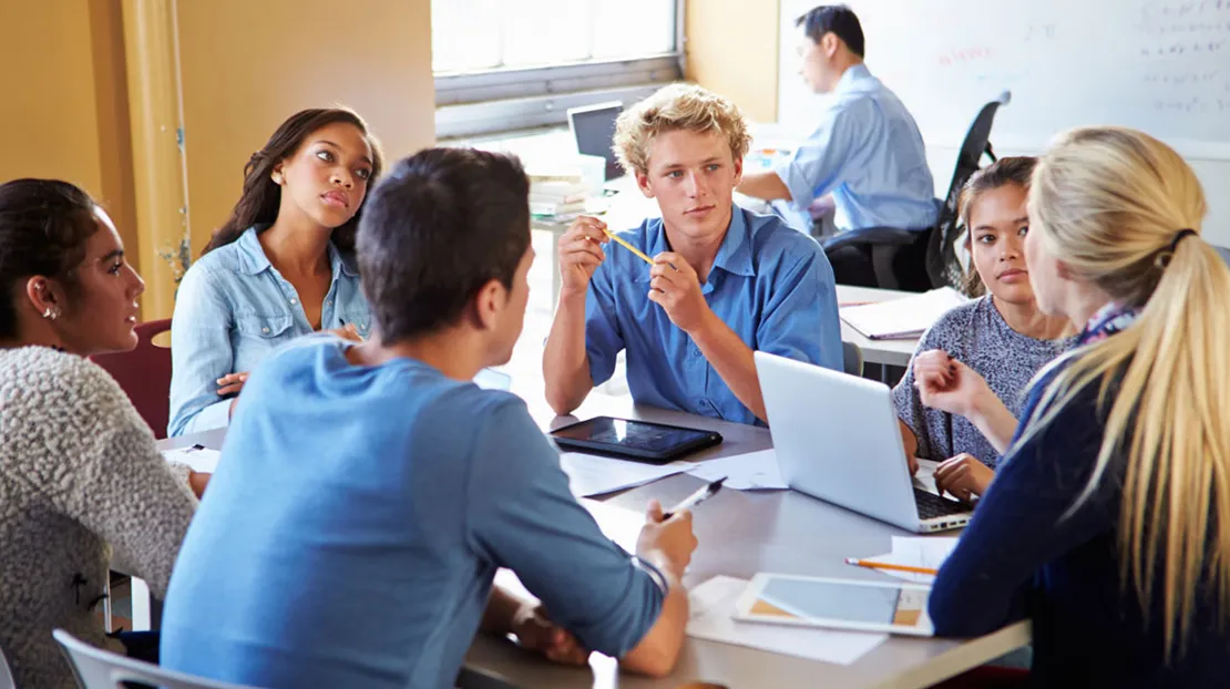 Students having a discussion in a classroom
