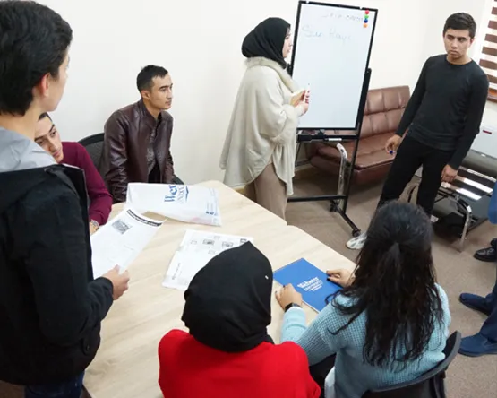 Students giving presentation in class